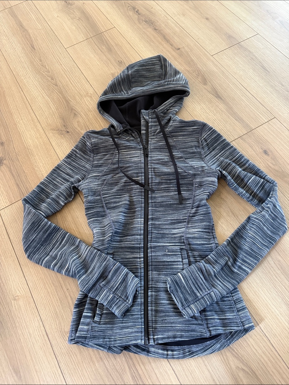 Lululemon Hooded Define Jacket Heathered Navy White Stripe Size 4 - Picture 3 of 6